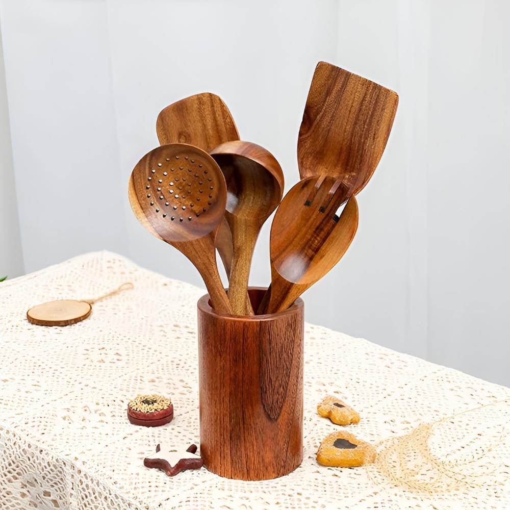 Wooden Utensil Holder | Lightweight and Drainage Hole