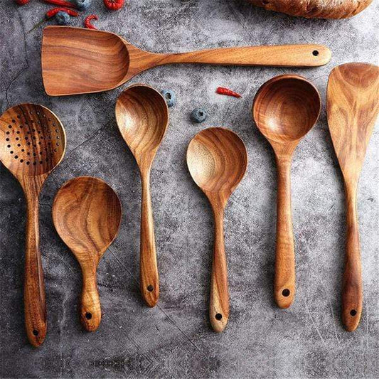 Sustainable Teak Wood Kitchen Utensil Set – 7-Piece