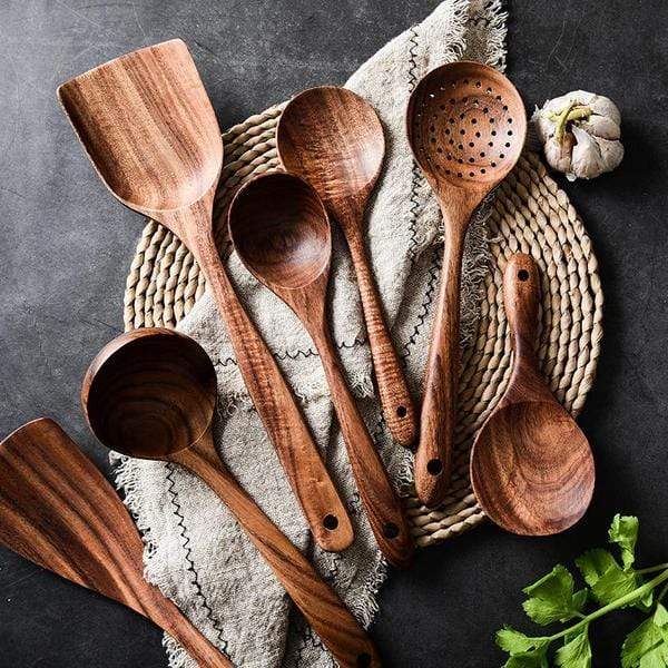 Sustainable Teak Wood Kitchen Utensil Set – 7-Piece